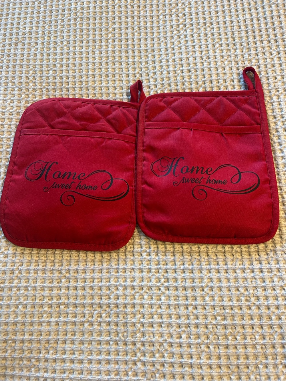 Red 'Home Sweet Home' Quilted Pot Holders - Set of 2